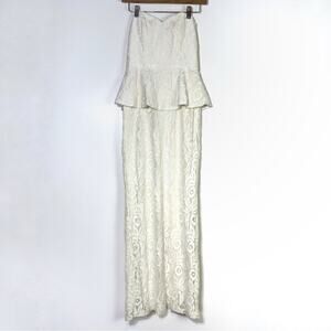 XSCAPE WOMEN'S COTTON BLEND STRAPLESS PEPLUM DRESS, IVORY, 4 NWT